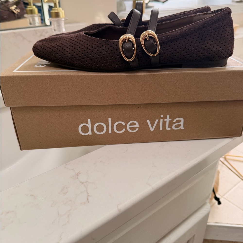Dolce Vita Dark Brown Perforated Flats